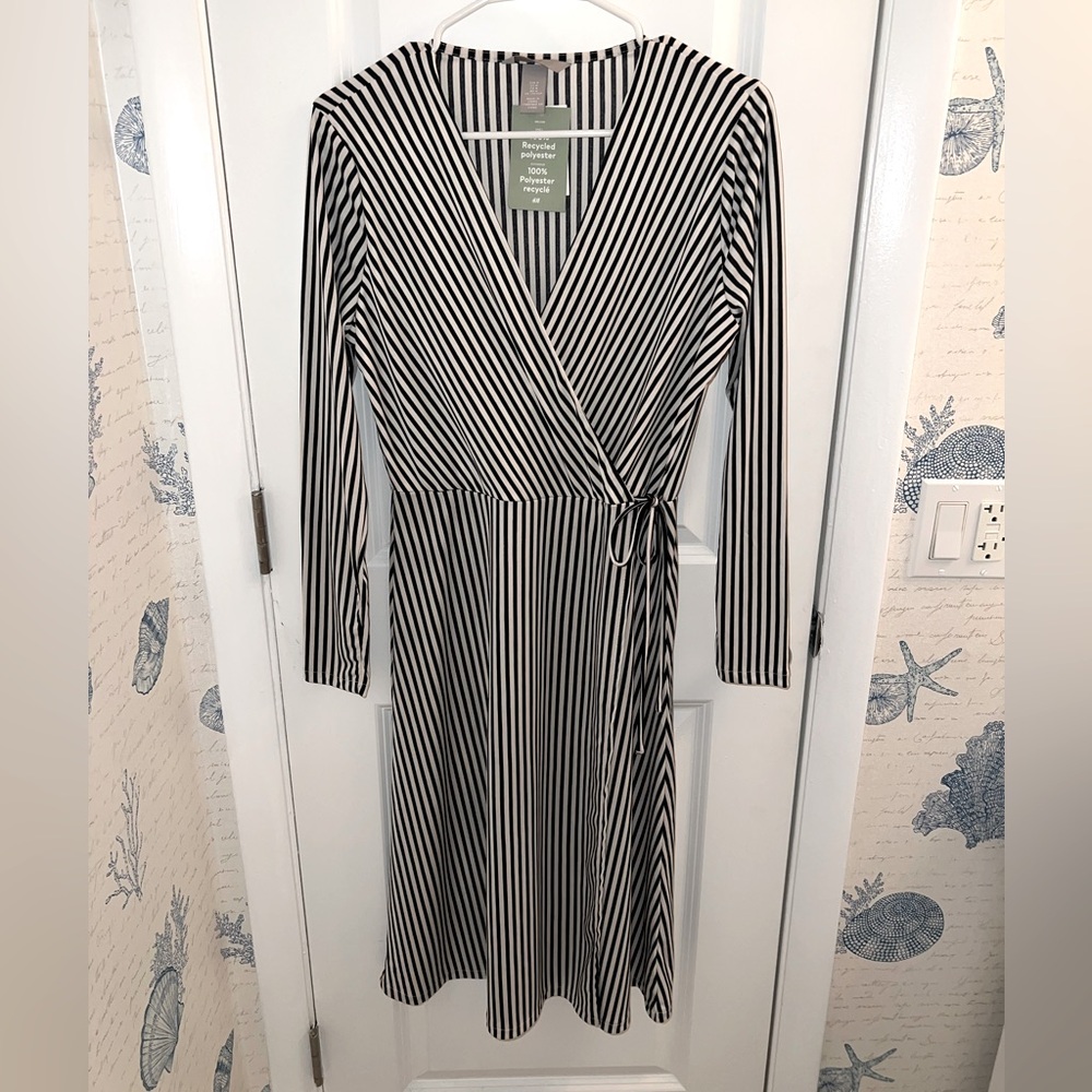 Black and White Striped Wrap Dress